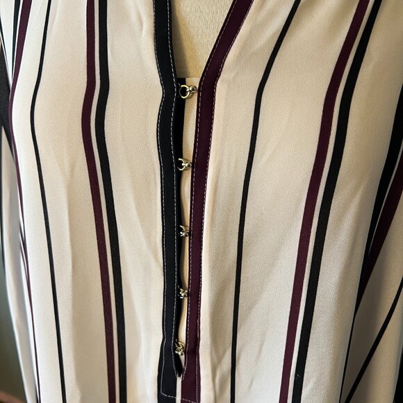 Ivanka Trump Sz L Striped Cream Burgundy hook closure Black Blouse Top POSH55 - Picture 6 of 15